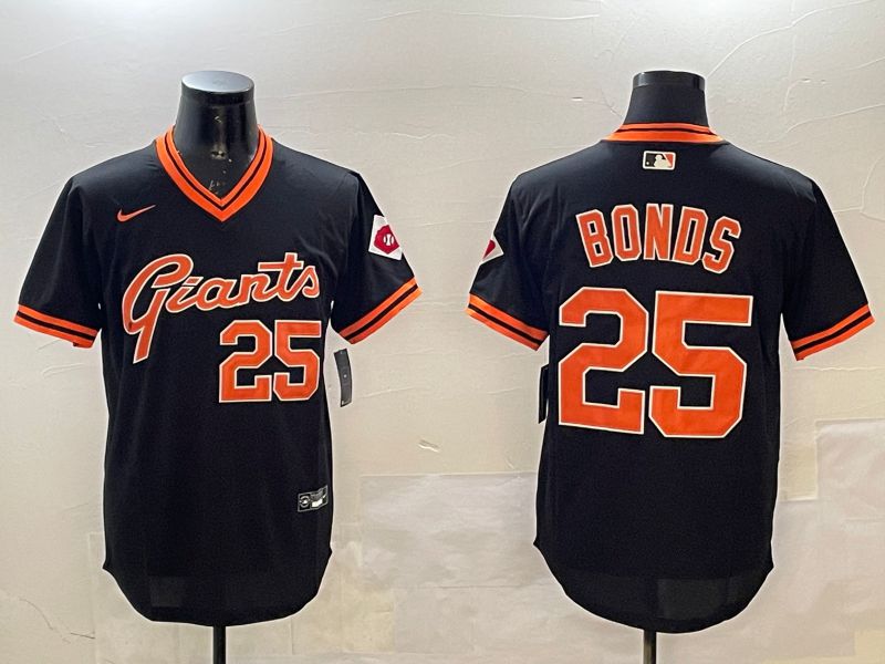 Men San Francisco Giants 25 Bonds Black Throwback 2025 Nike MLB Jersey style 1